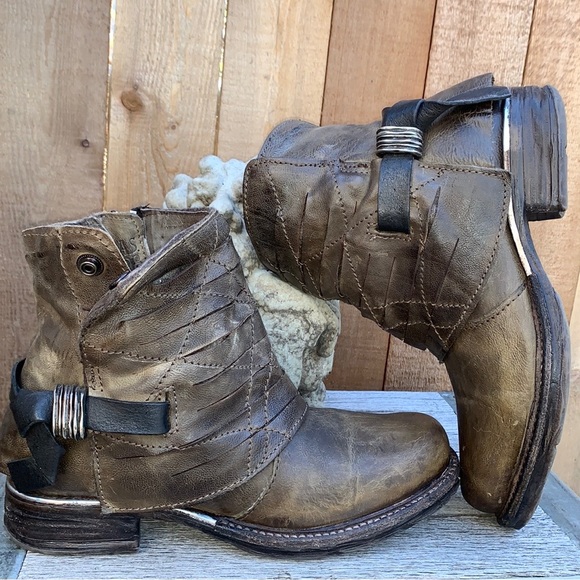 A.S.98 AS98 Free People Boho Moto Biker Zip Ankle Bootie Boots Size 37 - Picture 2 of 10